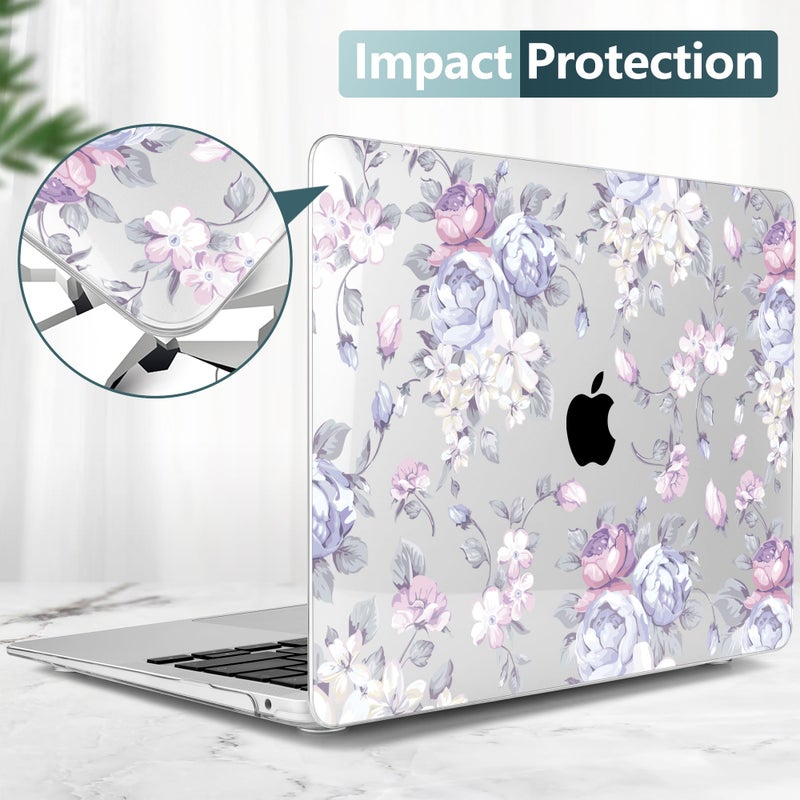 TWOLSKOO Transparent Hard Plastic Case Silicone Keyboard Cover Screen Protecor Compatible with 2018-2021 MacBook Air 13 inch A1932 A2179 A2337 M1 Purple Peony - Image 4
